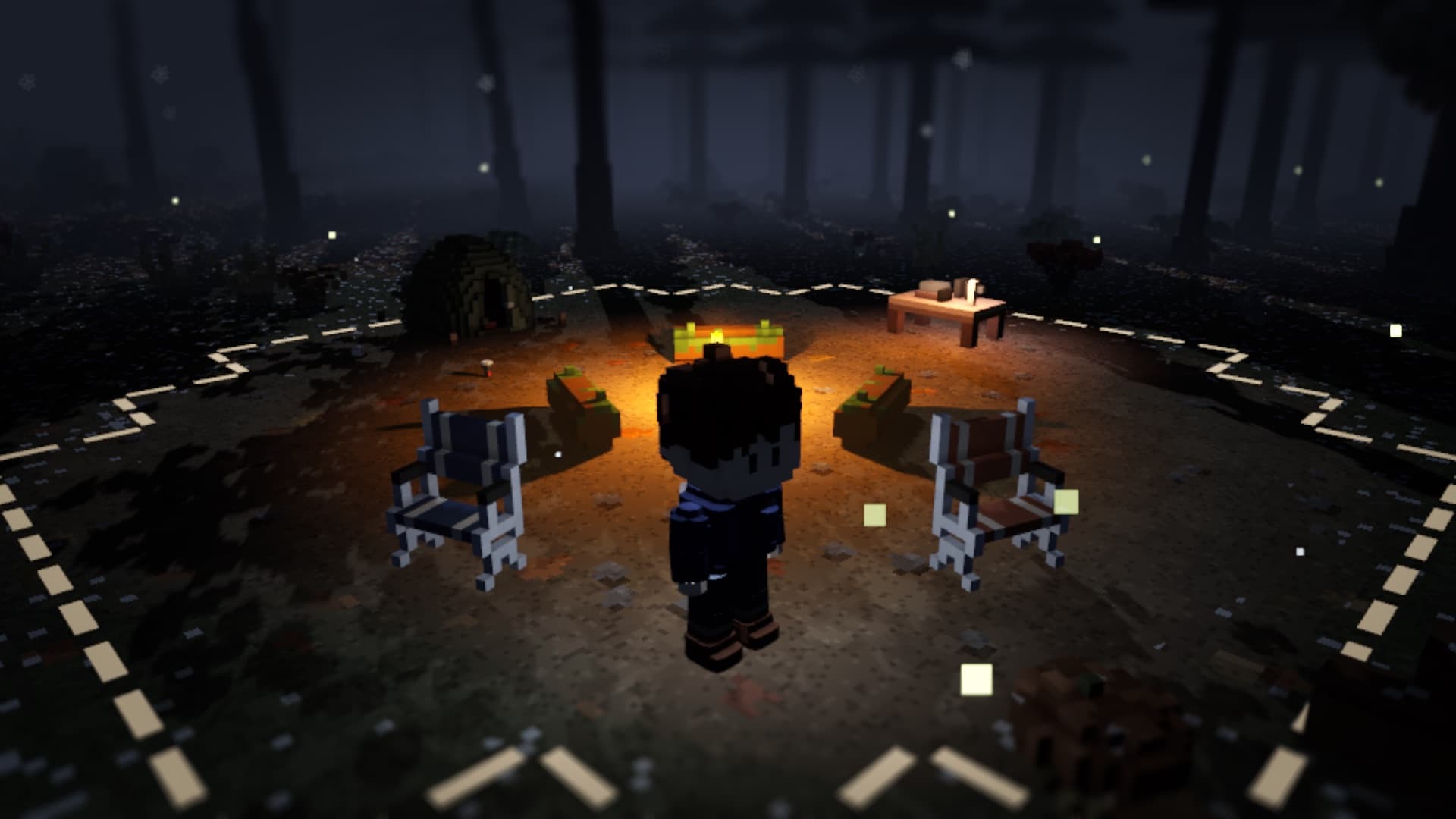 The wanderer at the edge of the campfire's light, in the third-person view